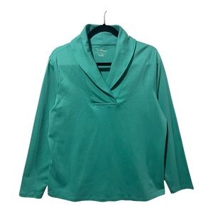 L.L. Bean Shawl Collar Top Women’s XL Green Long Sleeve Pullover Blouse 290348
